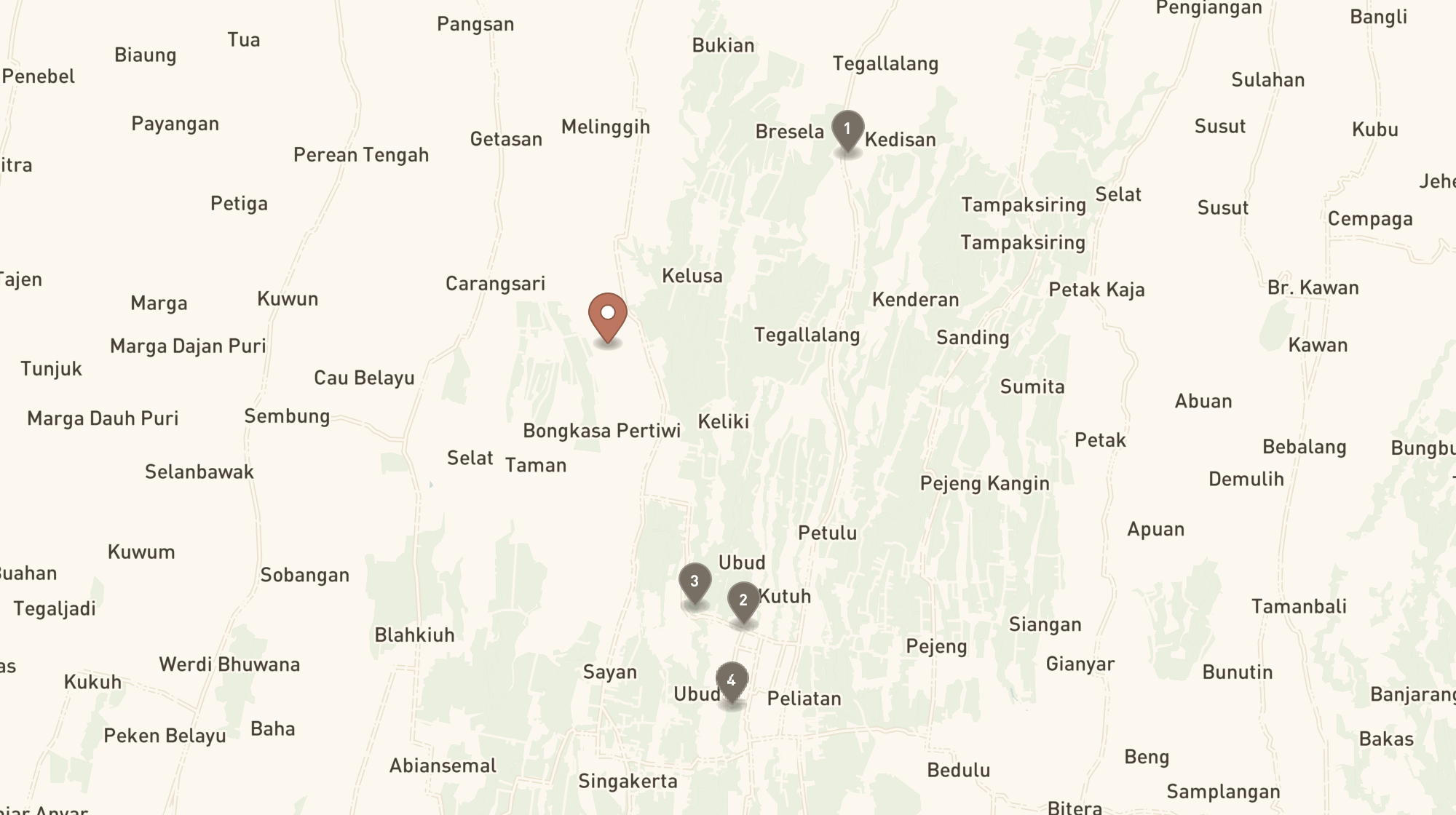 Map showing Alila Ubud Review: The Bali I Had Imagined, Bugs and All and nearby landmarks