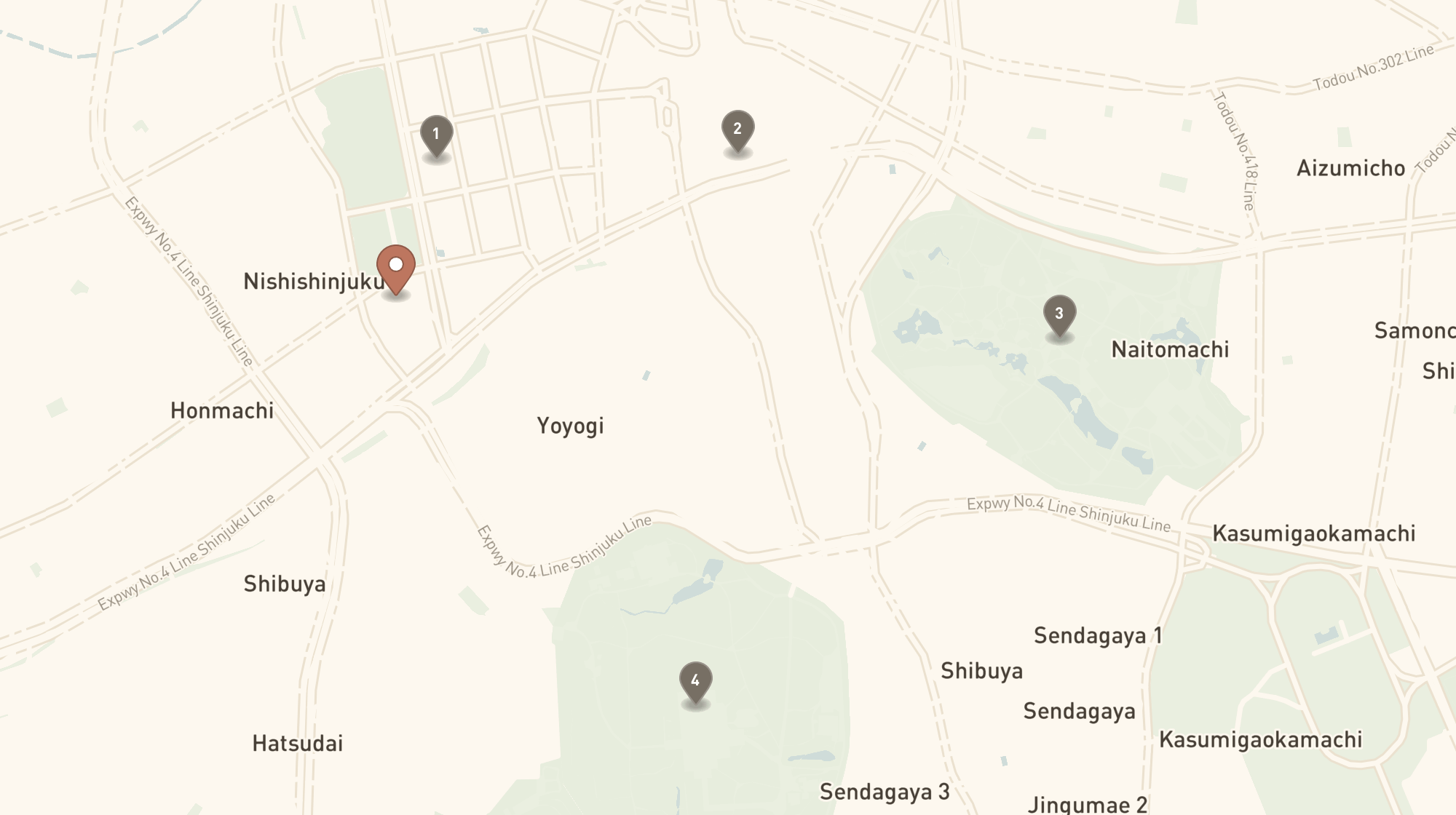 Map showing Park Hyatt Tokyo Review: Excellent, but Farther Away Than You Think and nearby landmarks